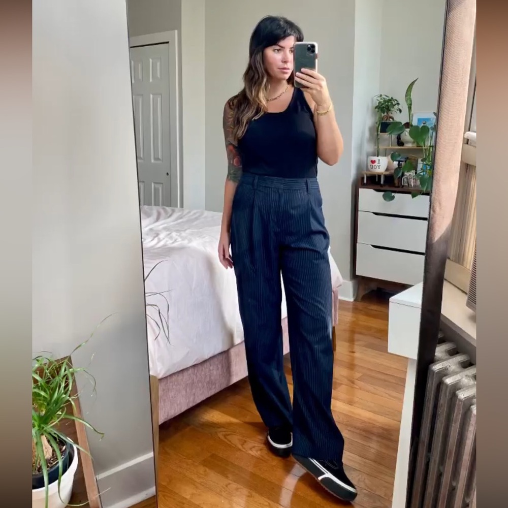 Gap High Rise Pleated Stripe Wide-Leg Trousers Size 10